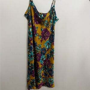 Mustard Floral Slip Dress with Teal & Purple Blooms